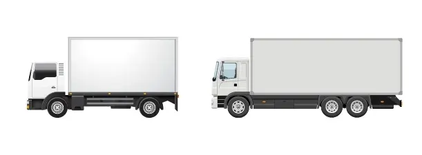 Side-profile illustration of two furniture removals pantech trucks with high-cube bodies
