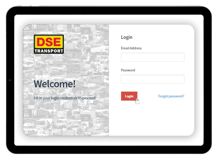 myDSE customer portal login screen shown on a tablet