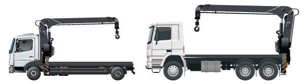 DSE Transport crane truck with its vehicle-mounted crane extended, lifting a load off the tray