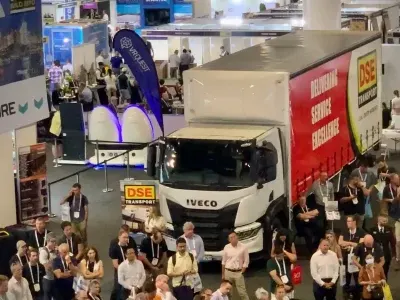 DSE Transport truck parked among the crowd on the floor of a busy Australian exhibition