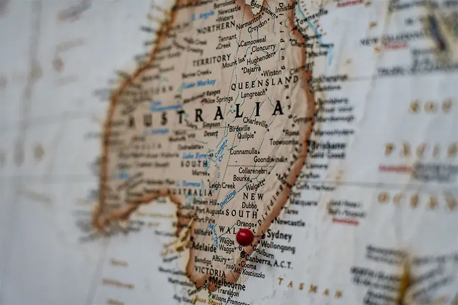 Map of Australia with a location pin on Sydney, home of DSE Transport's national head office